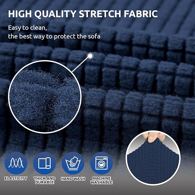 KEKUOU Stretch Loveseat Couch Cover, 2 Cushion Couch Slipcover,Navy Blue | 1-Piece Washable Sofa Cover Pet Friendly (55"-78") Furniture Protector Soft Jacquard, Elastic Bottom for Dogs & Kids - Image 5
