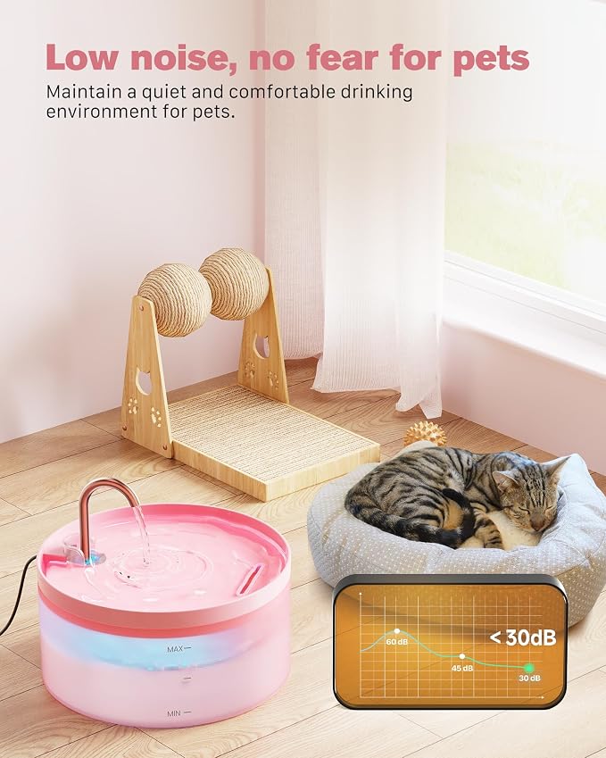 Pink Cat Water Fountain: with 6 Carbon Filters + 3 Sponge Filters | 108oz/3.2L Pet Water Fountain Indoor Faucet Cat Fountain for Cats and Dogs - Image 4