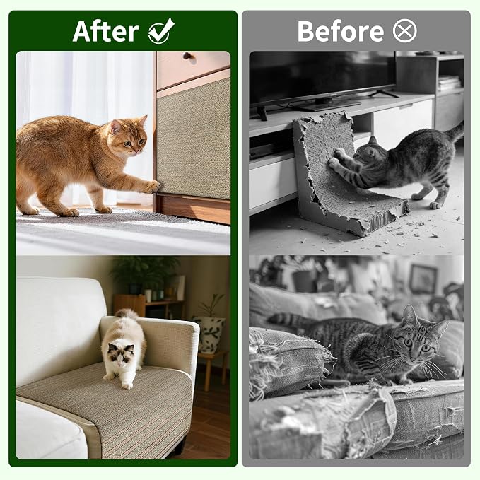 Natural Cork Cat Scratcher Mat, Self-Stick & Trimmable Furniture Protector for Couch, Door, Wall & Bed Corner, Claw-Friendly for Indoor Cats (Catnip Green, 39.4 x 11.8 Inch) - Image 4