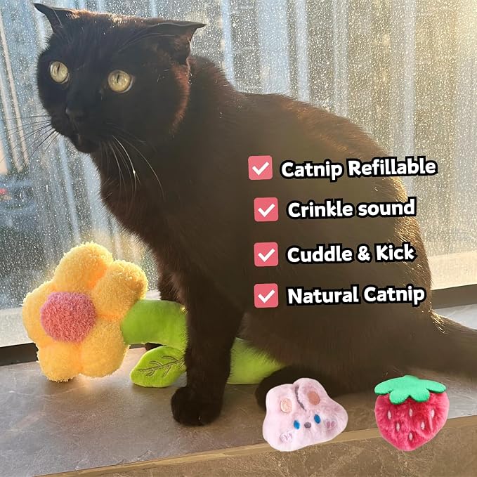 CECE PAW 3 PCS Catnip Toys, Includes 6-Pack Catnip Pouches, Catnip Refillable Interactive Cat Toy with Crinkle Sound, Bunny Easter Kicker Toy for Indoor Cats, Chew, Food Puzzle for Kitten Enrichment - Image 2