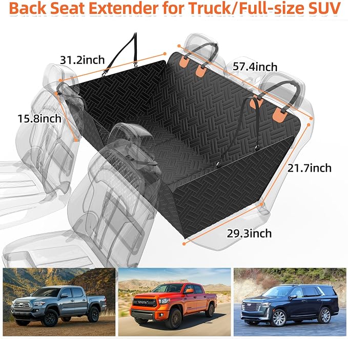 Back Seat Extender for Trucks,Hard Bottom Car Seat Cover for Dogs | Waterproof Hard Bottom Dog Car Seat Cover for Ford/GMC/Chevrolet/Toyota/RAM Crew Cab Trucks&Full-Size SUVs (XL-Black) - Image 2