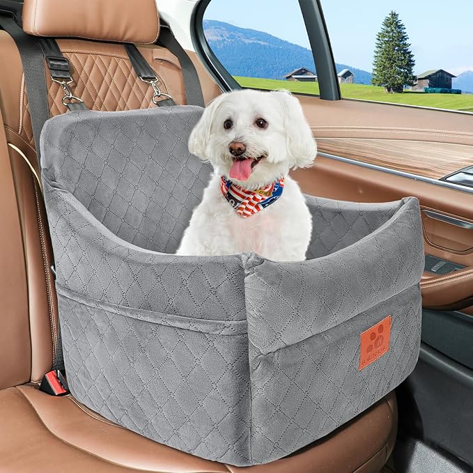 GL GLENSLAVE Dog Car Seat for Small/Medium Dogs, Dog Booster Car Seats with Thick Cushion for Dogs Under 35lbs, Detachable Washable Pet Carseat with Storage Pockets, 2 Safety Belts - Image 6