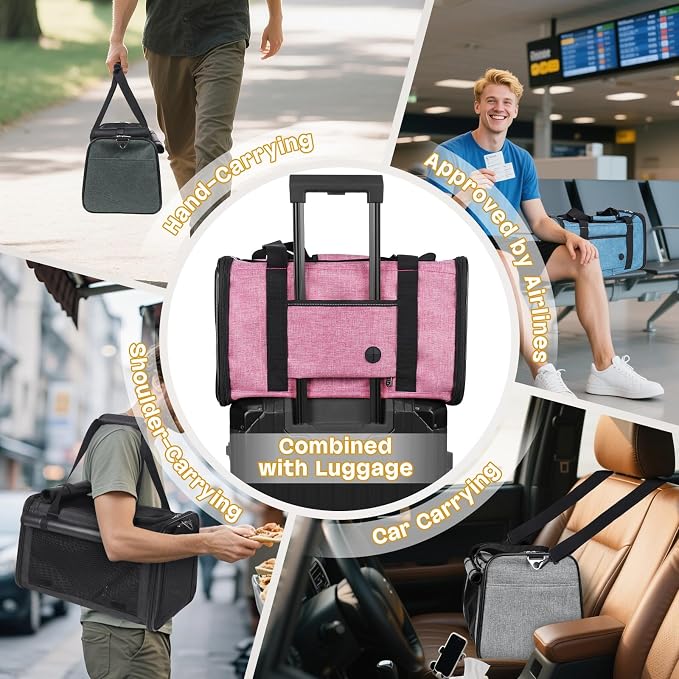 YUDODO 25lbs Cat Carrier Lightproof Soft Sided Pet Carrier for Large Cat | Airline Approved, Lightproof Breathable Design, Side Pockets, Durable Mesh, Foldable and Portable, Grey - Image 6
