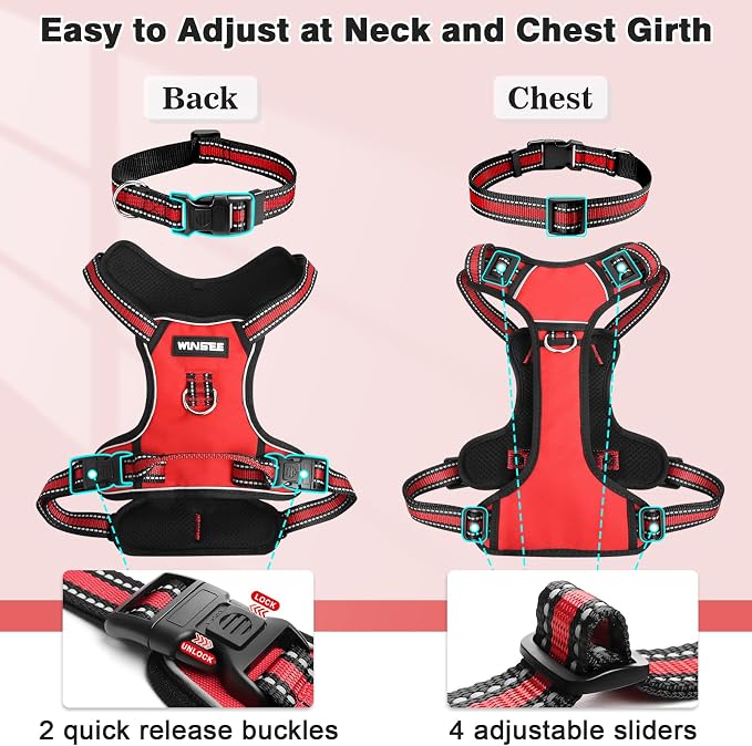 Dog Harness No Pull, Pet Harnesses with Dog Collar, Adjustable Reflective Oxford Outdoor Vest, Front/Back Leash Clips for Small, Medium, Large, Extra Large Dogs, Easy Control Handle for Walking - Image 5