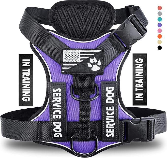 Service Dog Harness, Reflective Dog Vest Harness with 5 PCS Patches, Adjustable Soft Oxford Pet Harness, Inner Layer Mesh, Easy to Control for Dogs by DemigreatLLC