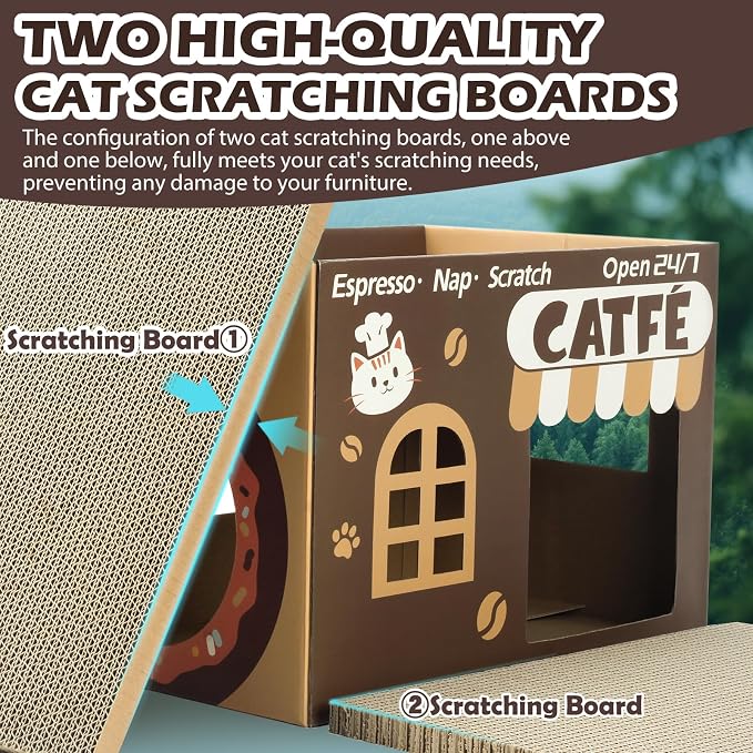 ARGOPET Cardboard Cat Scratcher House, Cozy Cardboard Design with 2 PCS Scratching Pads, Cat Scratcher Box & Bed, 17-Inch Corrugated Cat Scratcher, Safe and Secure for Kittens, Easy to Assemble（Brown） - Image 3