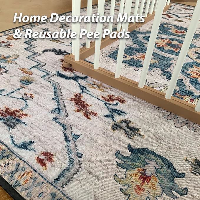 nunubaby Washable Pee Pads for Dogs, Stylish, Non-Slip and Leak-Proof Pee Pads. Reusable Potty Pads for Dogs for Crates and Floors.(Beige/Floral, 18" x24" ) - Image 2