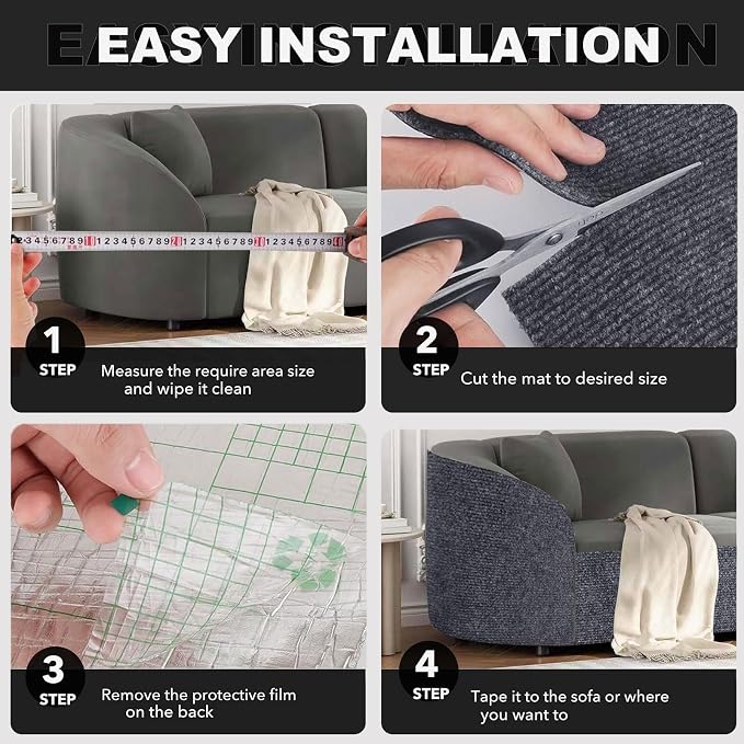 78.7"X15.8" Self-Adhesive Cat Scratching Mat - Durable Couch Protector from Cat Claws, DIY Furniture Protector from Cats Scratching, Sticky cat Scratch Wall mat- No Residue, Safe for Cats (Dark Grey) - Image 7