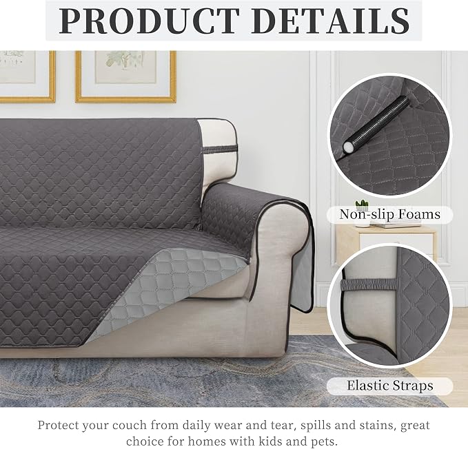 ISSUNTEX Double Protection 100% Waterproof Loveseat Sofa Covers for Living Room, Couch Covers for 2 Cushion Couch Sofa, Reversible Furniture Protector Sofa Cover for Dogs (Loveseat, Gray/Light Gray) - Image 5
