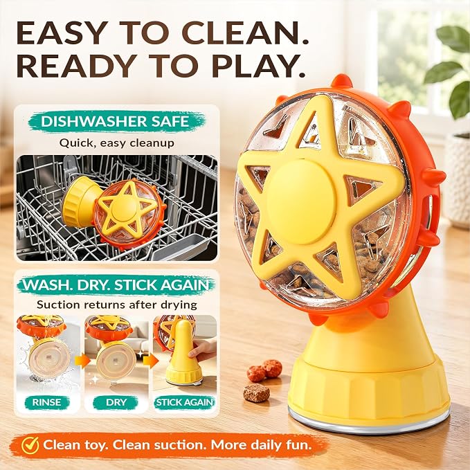 2 in 1 Ferris Wheel Interactive Cat Toy, Treat Dispenser Puzzle Feeder with Twist-Lock Suction Cup Base & Teaser Wand with Bells, Slow Feeder Enrichment Toy for Indoor Cat Boredom Relief - Image 8