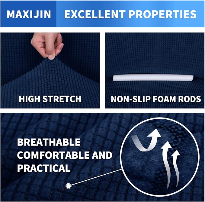 MAXIJIN Stretch Loveseat Sofa Slipcovers 1 piece Love Seat Couch Covers for 2 Cushion Couch Non Slip Sofa Cover Washable Dog Cat Proof Furniture Protector Pet Friendly (Loveseat, Navy Blue) - Image 5