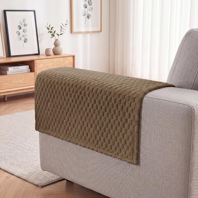 Foxdecor Couch Arm Covers for Sofa Arm Chair Covers Set of 2 | Sofa Arm Covers Cat Scratch Resistant Couch Protectors, Washable Armrest Cover Furniture Arm Covers, Chocolate 28x28 in - Image 2