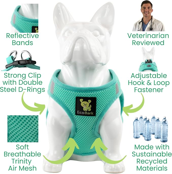 EcoBark Teacup Dog Harness, Step in Mesh Soft Vest, Mint Turquoise, XXS | Luxury, No Choke, Breathable, Eco Friendly Recycled Padded Halter For XS, Puppy, Chihuahua & Yorkie Dogs, Dog Harnesses - Image 4