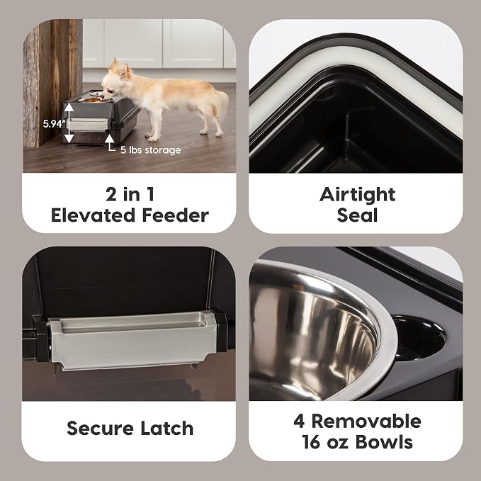 IRIS USA Elevated Dog Bowls 6" H, up to 5 lb Storage, Black, Made in USA | Comes with 4 Stainless Steel Bowls (16 oz), Elevated Feeder, Reduce Strain, Perfect for Camping & Outdoors - Image 3