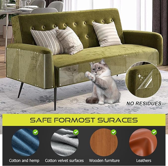 Anti Cat Scratch Furniture Protector, 10-Pack Couch Protector from Cat Claws for Sofa Corners, Walls & Doors – Heavy-Duty, Easy-to-Apply Shields with 50 Twist Pins(Clear - Image 6