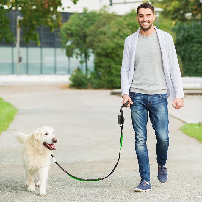Heavy Duty Dog Leash for Large Dogs – 6FT Reflective Bungee with Padded Handles, Strong Carabiner Clip, No Pull Control for Medium & Large Breeds, Includes Poop Bag Holder & Treat Pouch (Purple) - Image 8
