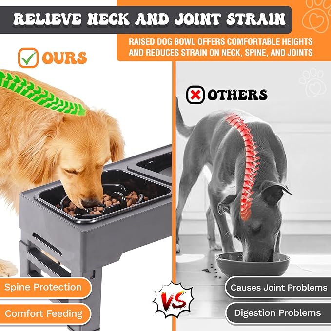 Elevated Dog Bowls with Collapsible Scoop, Slow Feeder Dog Bowls & No-Spill Water Bowl, Raised Dog Bowl Stand 4 Adjustable Heights for Small, Medium & Large Dogs - Image 4