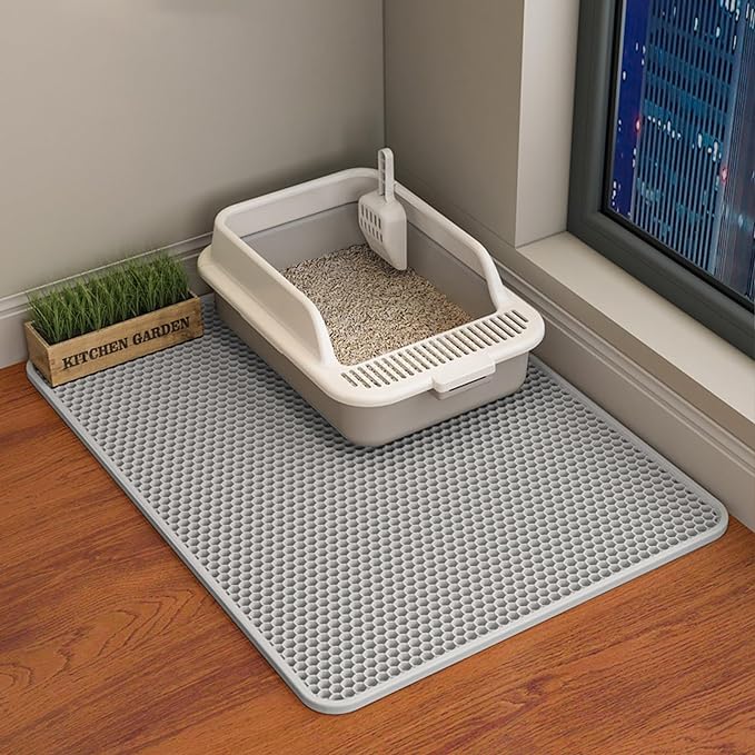HCY&WLD Cat Litter Mat, Double Layer Cat Litter Box Mat (30x22 Inch, Gray) | Waterproof Urine-Proof Non-Slip Litter Trapping Mat, Soft on Kitty Paws, Scratch-Resistant, Scatter Control, Easy to Clean by HCY%26WLD