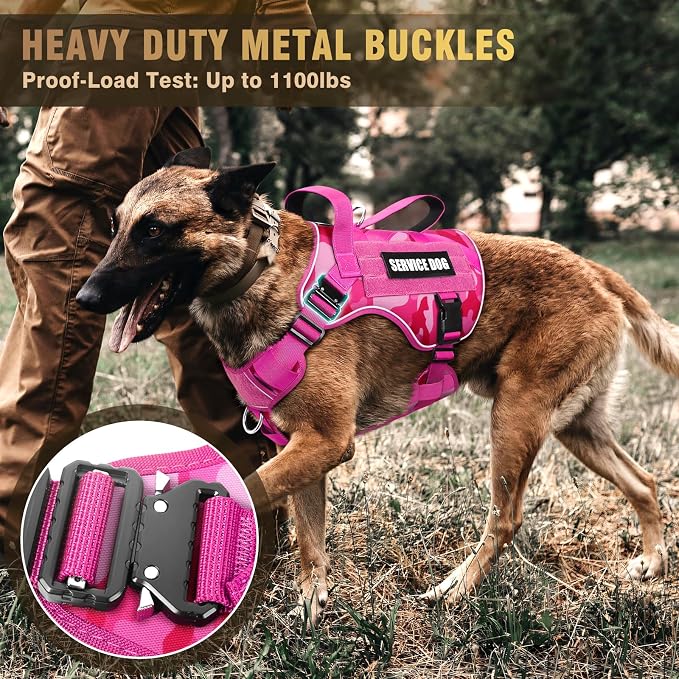 2X Metal Buckle Service Working MOLLE Dog Vest with 10 Pet Patches | Tactical Dog Harness for Large Dog, No-pull Military Working Vest for Training Hunting Walking，2x D Rings for Leash Clip - Image 2