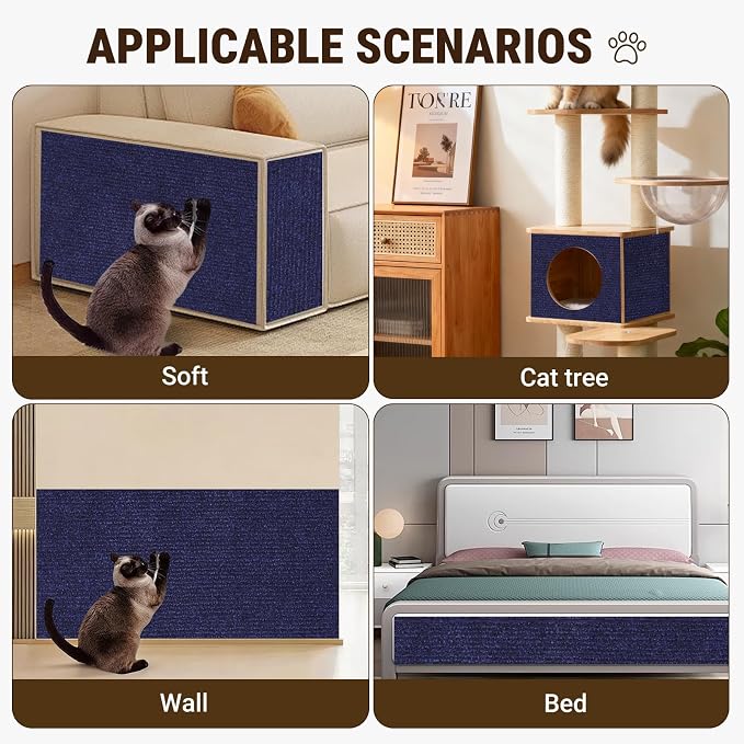 Cat Scratch Couch Furniture Protector,Trimmable Self-Adhesive Cats Claws Scratch Pads, Sisal DIY Climbing Couch Protector for Scratch Post Cat Tree Replacement Indoor(Navy, 78.7"x15.8") - Image 3