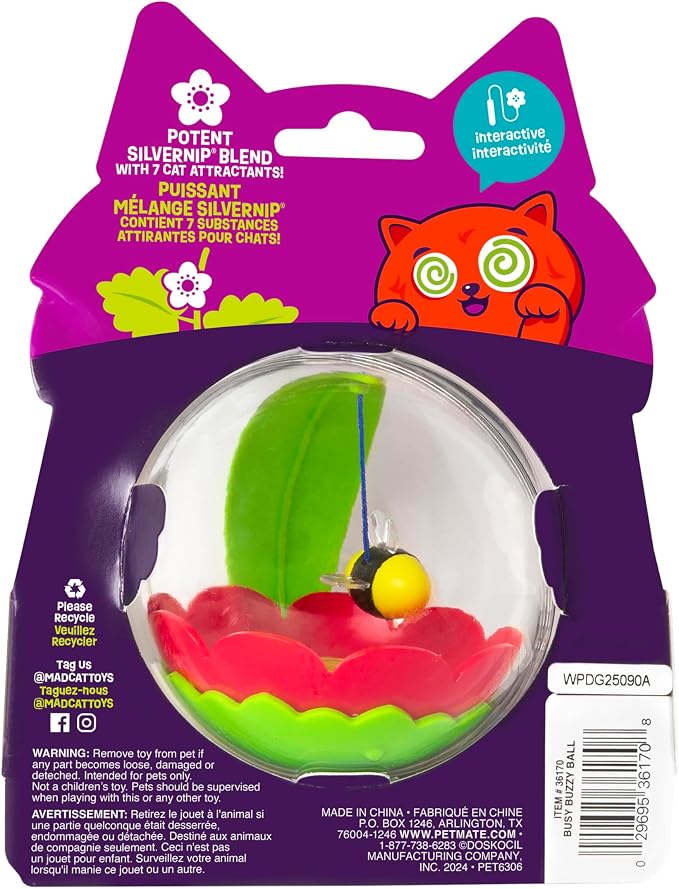 Mad Cat Buzzy Ball Interactive Hunting Cat Toy with Catnip and Silvervine | Sparks natural chasing and pouncing instincts in felines, engaging solo play sessions that keep them busy at home every day - Image 2