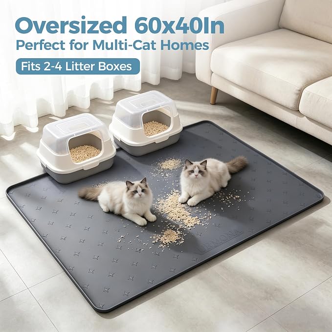 URMONA Cat Litter Mat & Dog Food Mat, 35 x 25 in Waterproof Silicone Tray | Raised Edge Tray for Pet Bowls and Litter Boxes, Helps Contain Water, Food and Litter to Protect Floors, Easy-Clean Black - Image 5