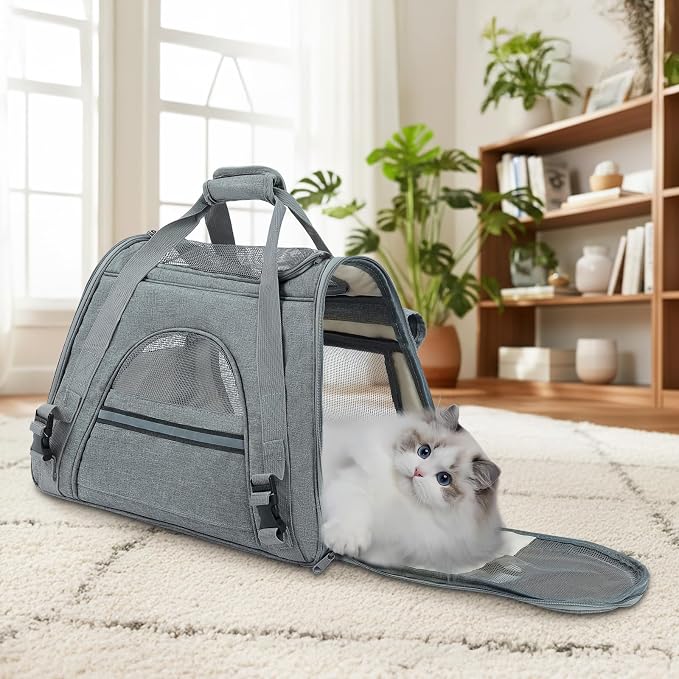 Airline Approved Soft-Sided Pet Carrier for Cats & Small Dogs - Ventilated Travel Bag with Removable Mat, Under 15 lbs, Grey - Image 8