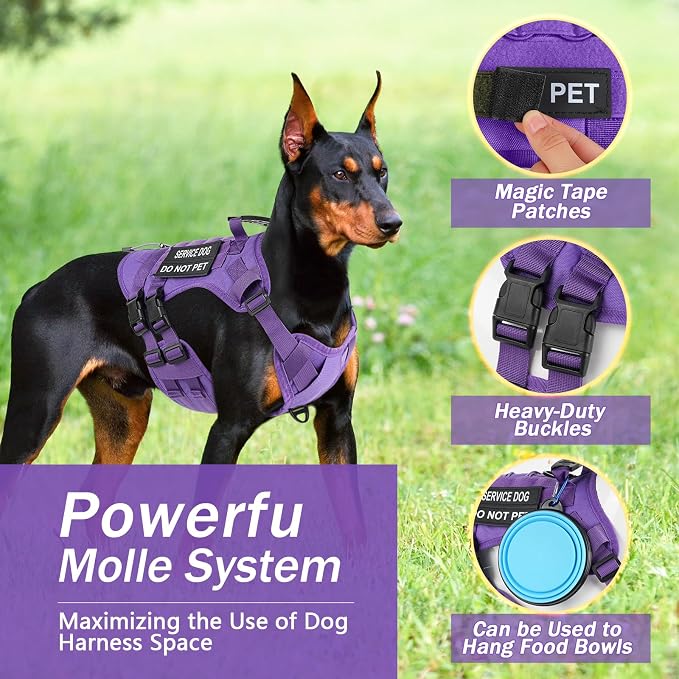 No Pull Tactical Dog Harness for Large Dogs, Service Dog Vest, L, Purple | Tactical Dog Vest Harness and Leash Set, Adjustable Military Service Dog Harness with Handle for Medium Large Dogs - Image 3