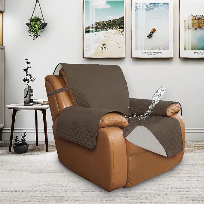 ISSUNTEX Double Protection 100% Waterproof Recliner Covers for Living Room, Reversible Furniture Protector Recliner Couch Sofa Slipcover for Dogs, Pets, Kids (Oversized Recliner, Camel/Ivory) - Image 2