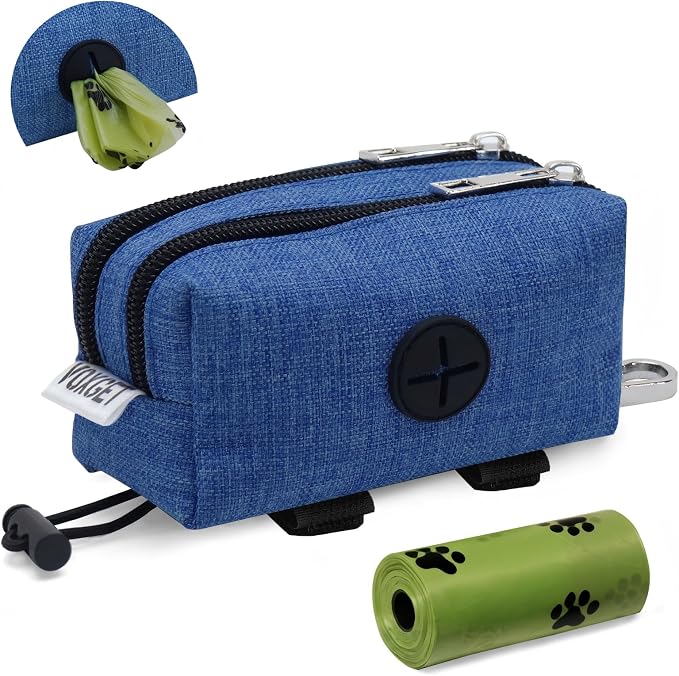 Dog Poop Bag Holder with Treat Pouch, 2 Zipper Pockets & Leash Clip | Waste Bag Dispenser with 1 Roll Poop Bags, Quick Access Treat Storage, Hands-Free Design for Dog Walking, Training & Travel by VOXGET