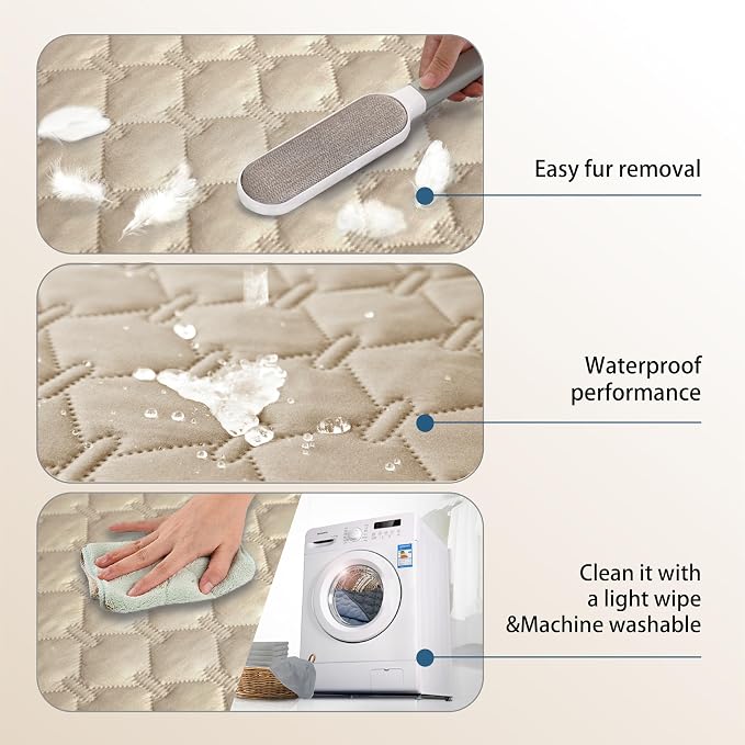 gogobunny 3X Stronger Waterproof Pet Blanket, Scratch Proof Furniture Protector for Dogs Cats, Reversible Cover 52x82 Inch, Dark Beige - Image 6