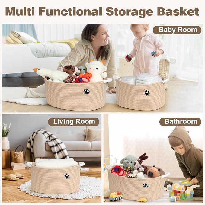 Optish 40L Extra Larg Dog Toy Basket, Woven Storage Baskets with Handles | 20" x 14" x 9" XL Toy Storage Box and Bin with Handles for Living Room, Bedroom Organization, Foldable, Durable, Home Decor - Image 8