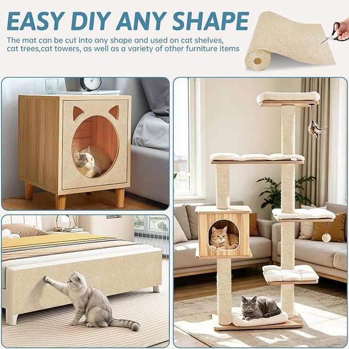 Heavy Duty Cat Scratch Mat for Couch (Khaki, 78.7" x 15.8") | Self-Adhesive Trimmable Cat Scratcher Carpet, Furniture Protector & Climbing Pad for Cats, Sofa, Door & Cat Tree - Image 6