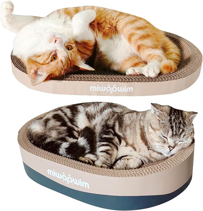 miwoowim 3-Piece Cat Scratcher Set, Oval Bowl Nest for Indoor Cats | 2 oval bed &1 box for scratching & lounging,Durable round corrugated cardboard pad & catnip toy.Furniture protector for couch - Image 4