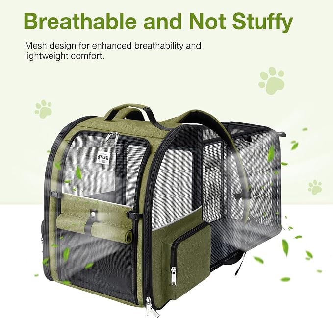 Large Cat Backpack Carrier Expandable Pet Carrier Backpack for Small Dogs Medium Cats Fit Up to 18 Lbs, Dog Backpack Carrier, Foldable Puppy Backpack Carrier for Travel,Dark Green, Large - Image 6