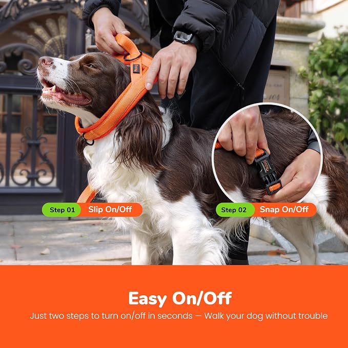 No Pull Dog Harness for Medium Dogs, Breathable Mesh Padded, Orange,M | Quick Fit, Easy On and Off, Lightweight, Reflective Vest Harness for Night Safty, Easy for Walking and Training, Chest 21-26" - Image 4