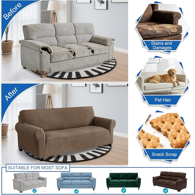 MAXIJIN Waterproof Oversized Couch Cover 4 Seater, 1 Piece Stretch Extra Large Sofa Covers with Non-Slip Elastic Bottom, Washable Furniture Protector for Dogs Pets (X-Large, Coffee) - Image 6