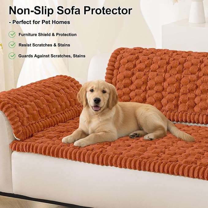 Smiry Non Slip Couch Covers for Dogs, Scratch Resistant Pet Sofa Protector | Machine Washable Soft Fuzzy Thick Furniture Cover for Sofa Loveseat Sectional Large Dogs, Rust, 27.6" x 70.9" - Image 10
