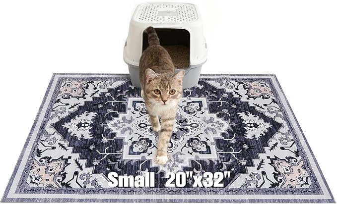EXPAWLORER Cat Litter Mat, 20”x32” Small Non-Slip Urine Waterproof Litter Trapping Mat Easy to Clean Washable Litter Box Mat for Floor Soft on Kitty Paws, Indoor Food Mats Rug Pads for Bathroom Grey by EXPAWLORER