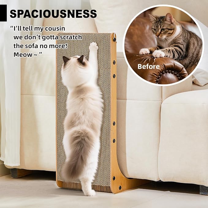 Cardboard Cat Scratcher, 23.6 Inch Cardboard Cat Scratching Post with Fuzzy Ball, Reversible Scratching Pad for Indoor Cats - Image 3