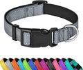 Reflective Dog Collar, Adjustable Soft Neoprene Padded,Gray,XL | Breathable Nylon for Extra Large Dogs,Tear-Resistant Webbing,Chafe‑Free on Walks and Hikes,Metal D-Ring,Night Safety by PWOD
