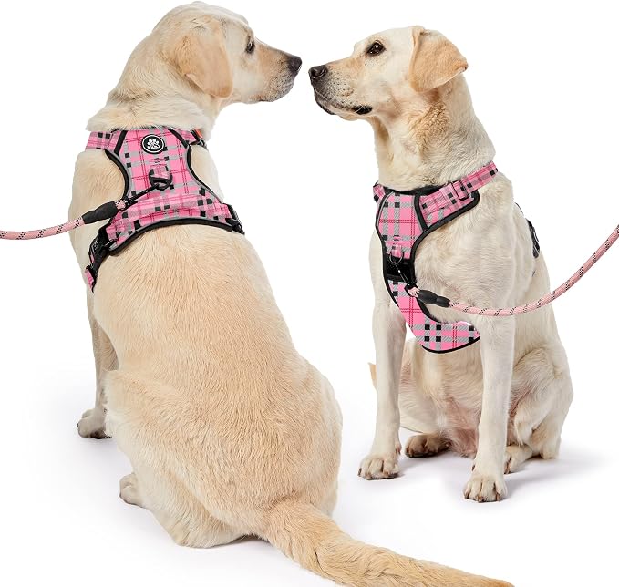 NESTROAD No Pull Dog Harness with Leash, Reflective No Choke Pet Vest Harness,Adjustable Soft Padded Dog Harness with Easy Control Handle for Small Dogs(Checkered Pink,Small) - Image 6