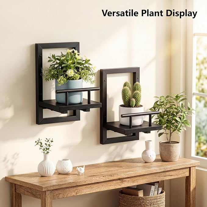 Sbosbo Floating Shelves for Wall Plant Shelf Indoor Wall Mounted Shelves | Wall Planters for Indoor Floating Plant Shelves for Bedroom, Living Room, Kitchen, Office, Bathroom Decor (Black, 2 Pack) - Image 7