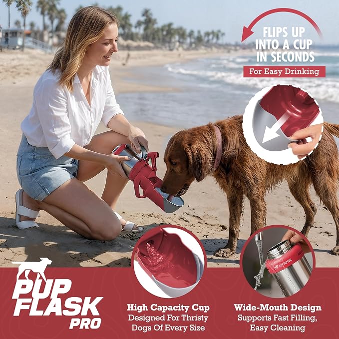 PupFlask Pro Portable Insulated Dog Water Bottle, Stainless Steel Bowl | 30 or 50 oz Leak-Proof Thermos Dispenser Keeps Water Cold 24+ Hours, Built-In Flip Cup for Walking, Hiking and Travel - Image 3