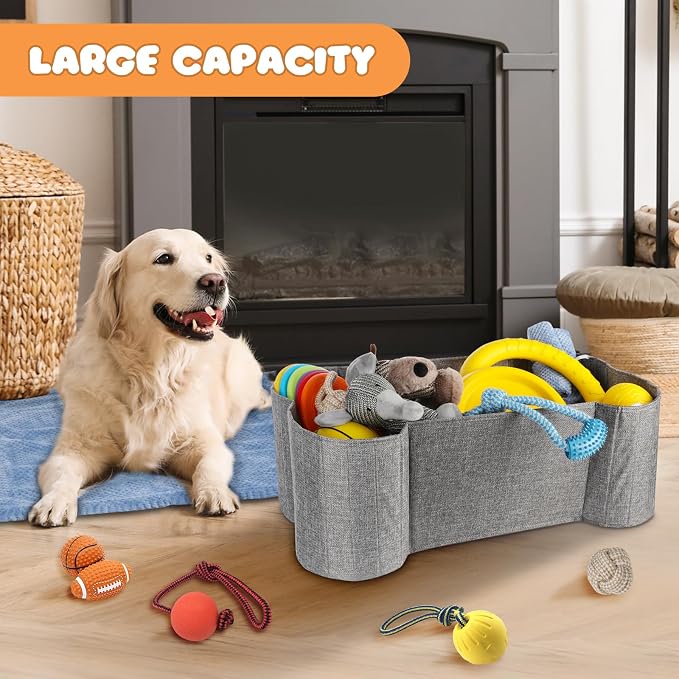 Lukeline Large Dog Toy Basket, Bone Shape Dog Toy Storage Box, Foldable Fabric Storage Bin for Pet toys and Pet Supplies, 26.4 * 12.6 * 9.5 Inches (1 Pack-Grey) - Image 4