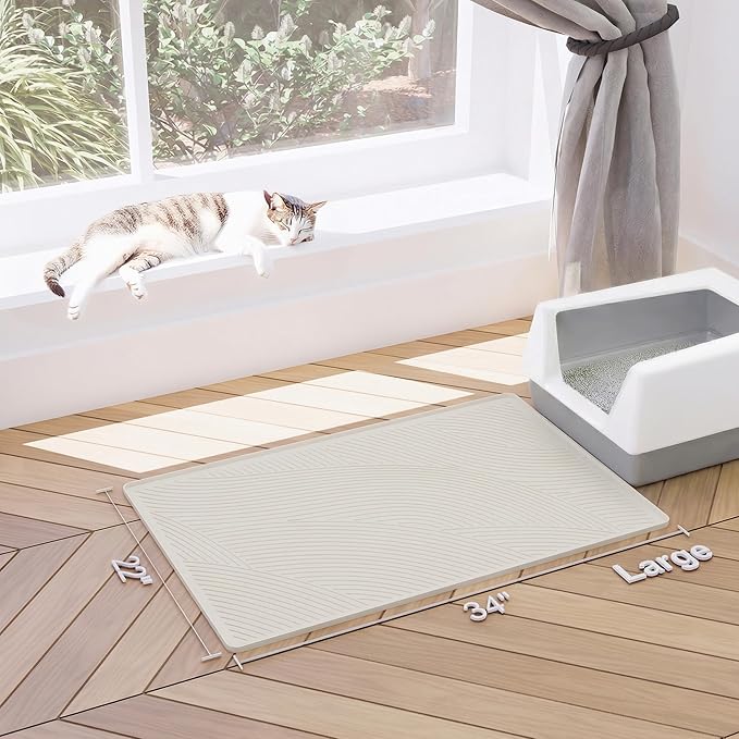 Cat Litter Box Mat - L Large Size 34 x 22 in, Water Proof, Kitty Litter Trapping Mat, Easy to Clean, Scatter Control, Odorless, Pet Supplies for Indoor Cats, Warm Beige - Image 7