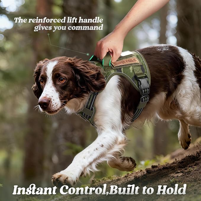 rabbitgoo Tactical Dog Harness for Large Dogs, No Pull Service Pet Vest | Military Molle System & Easy Control Handle, Adjustable and Reflective for Walking and Training, Green Camo, Large - Image 5