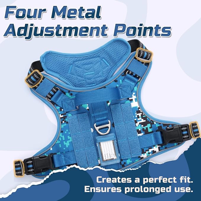 rabbitgoo Tactical Dog Harness for X-Large, No Pull Military Service Vest | Molle & Handle, Heavy Duty, Adjustable, Reflective Straps, Easy Control for Training Walking, Blue Camo, X-Large - Image 2