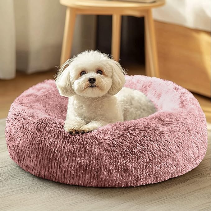 JOLLYVOGUE Dog & Cat Bed, Calming Anti-Anxiety Pet Bed for Small Dogs, Fluffy Donut Cushion for Small and Medium Pets (20") by JOLLYVOGUE
