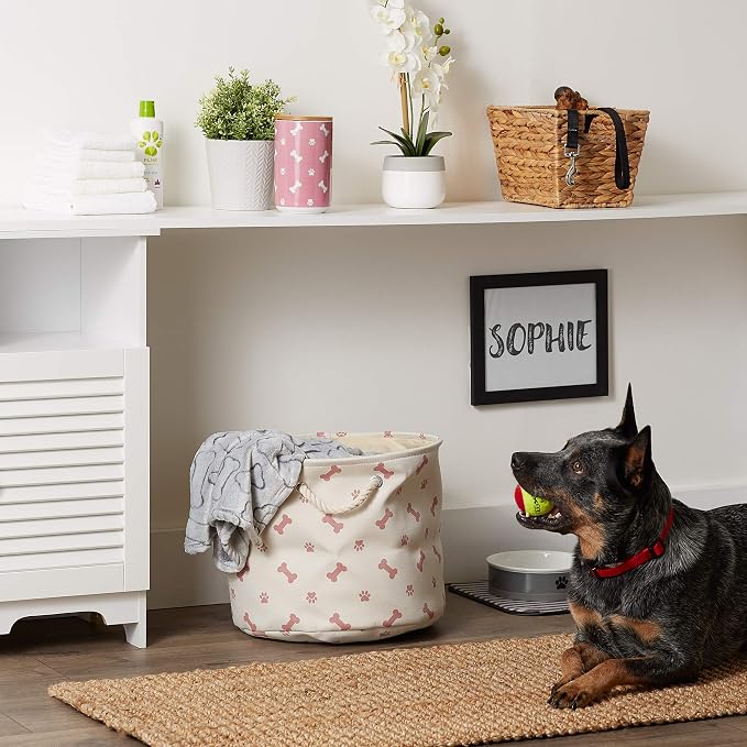 Bone Dry Pet Storage Collection Paw and Bone Print, Medium Round, 12x15x15, Rose - Image 5